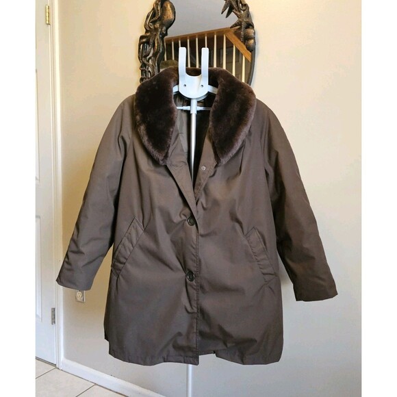 Vintage Eddie Bauer Goose Down Puffer Jacket Black Label Faux Fur Womens L XL - Picture 2 of 9